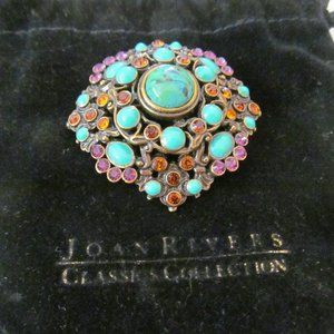JOAN RIVERS TURQUOISES & MULTIGEMSTONES BROOCH 2"